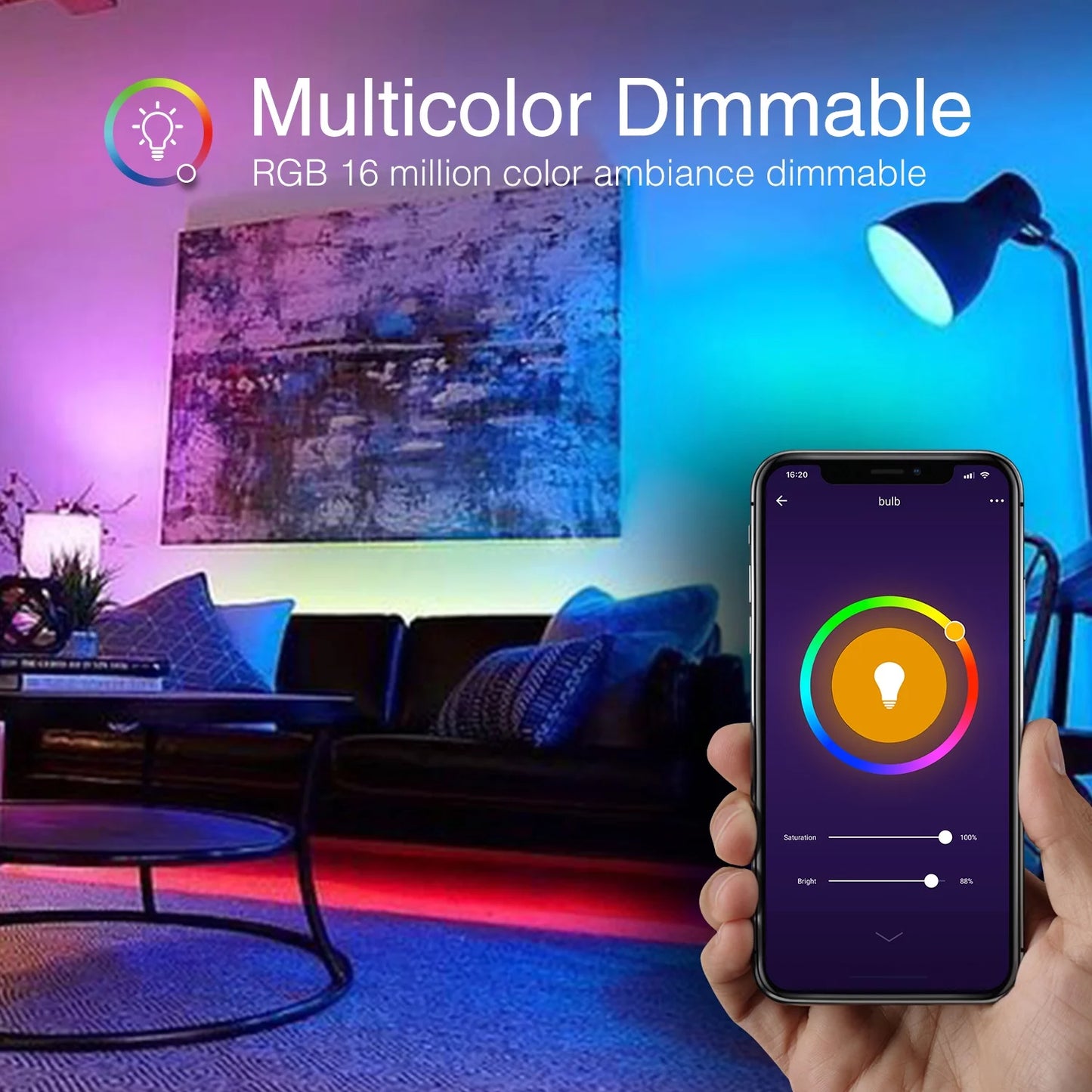 WB5-4W:  Smart Bulb, Wifi Light Bulbs, Color Changing Light Bulb, Smart Light Bulbs Work with Alexa & Google Assistant, A19 RGB Alexa Light Bulb, Rgb+Wnite, Dimmable LED Light Bulbs, 4 Pack